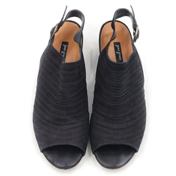 PAUL GREEN Cheri Black Nubuck Leather Slingback Sandals Heel - Picture 8 of 13